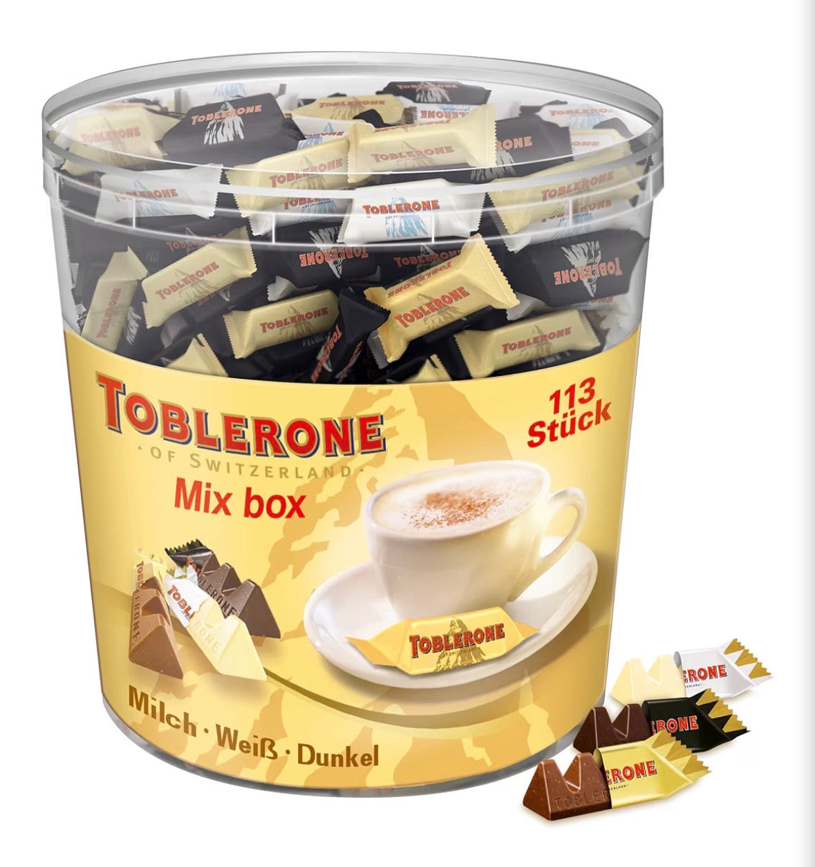 Toblerone Mini Mix-Box Einzelportionen 113 Stück à 8g - 904 g Eimer